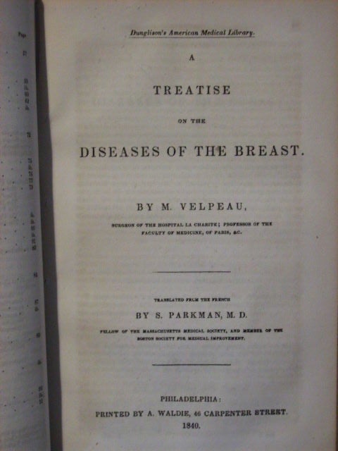 Item #114160 A Treatise On The Diseases Of The Breast. M. Velpeau.