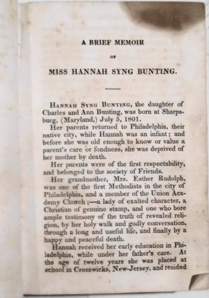 Memoir, Diary, and Letters of Hannah Syng Bunting